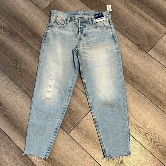 Old navy High-Waisted Button-Fly Slouchy Taper Cut-Off Non-Stretch Ankle Jeans 2 - Picture 2 of 6